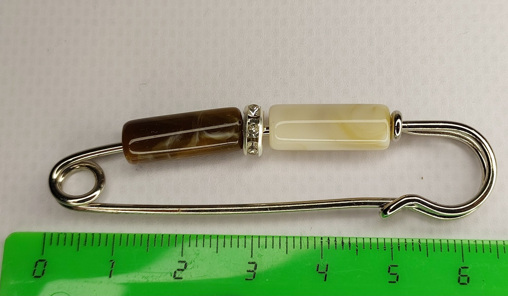 Брошь булавка "Коричневые Камешки"для кардигана, пальто, платков, костюмов,одежды, бижутерный сплав, золотистая