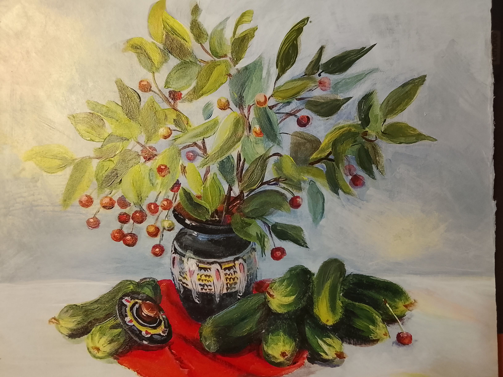 Картина "Айва", натюрморт. 30 см на 30 см. Акрил на картоне. Авторская живопись, оригинал.