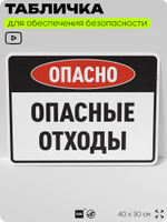 Табличка для обеспечения безопасности "Опасно опасные отходы", для производства, предприятия, организаций, 40х30 см, Silver Plane x Айдентика Технолоджи