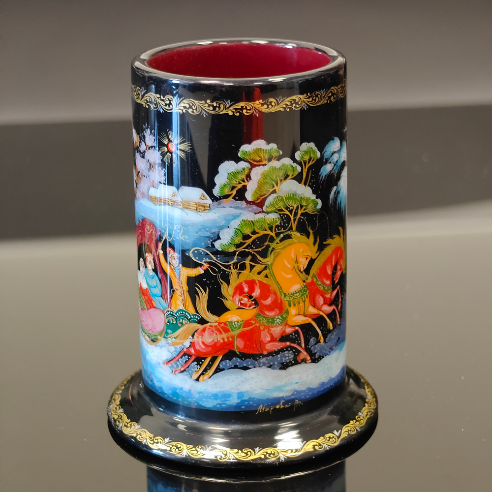 Набор письменный настольный с ручной росписью Палех "Тройка"