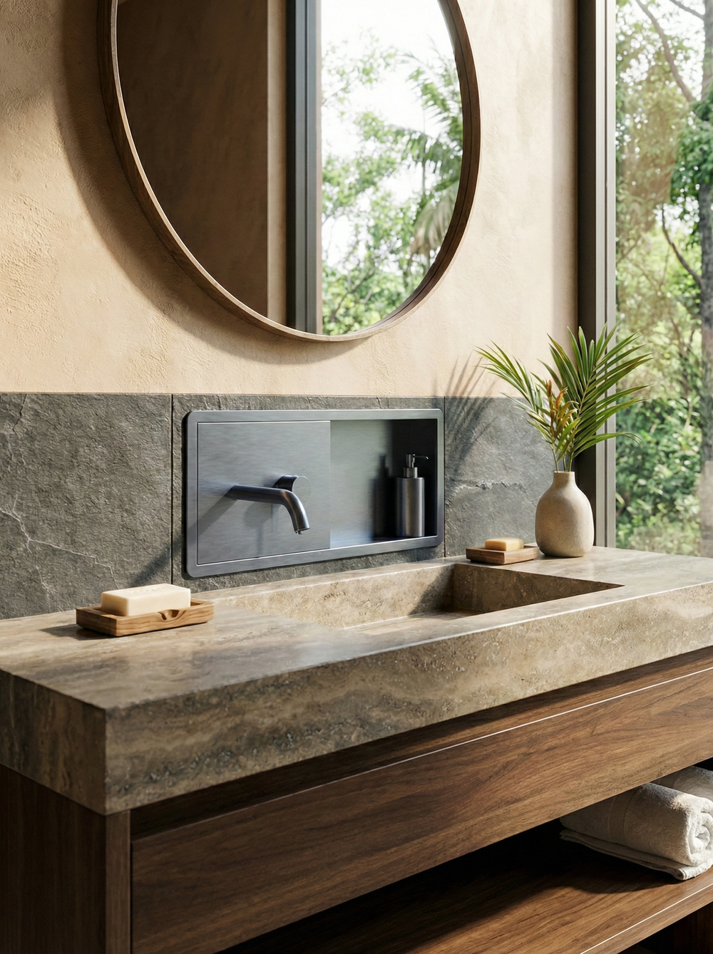 Смеситель для раковины STWORKI STUDIO S510401GB С ВНУТРЕННЕЙ ЧАСТЬЮ, с полкой, вороненая сталь