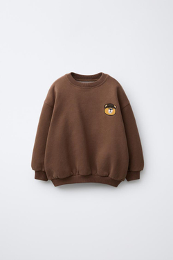 ZARA ТОЛСТОВКА С ВЫШИВКОЙ «МЕДВЕДЬ», КОРИЧНЕВЫЙ