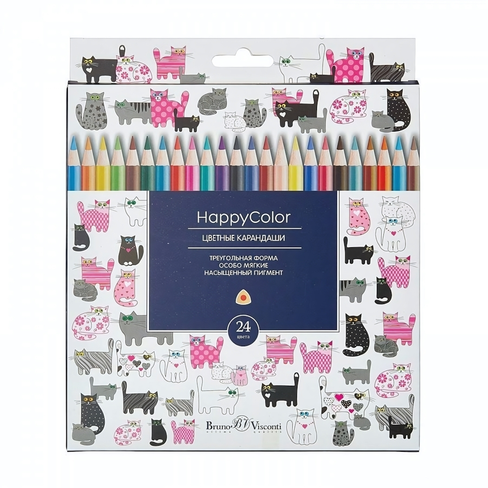 Карандаши 24 цв. "HappyColor", 6 видов (Bruno Visconti)