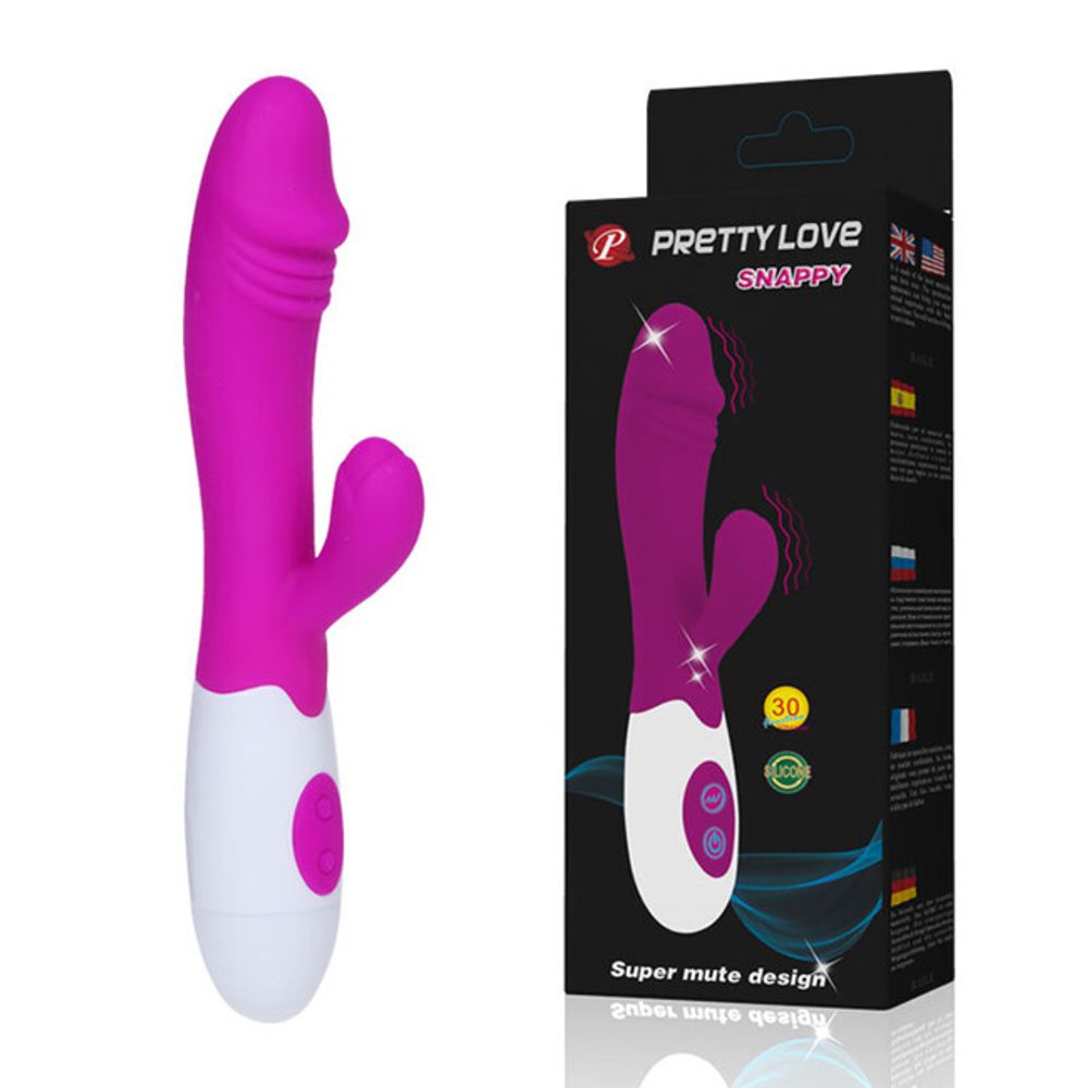 Силиконовый вибратор с двумя вибро-элементами Pretty Love Snappy (30 режимов), фиолетовый (Цвет: пурпурный, белый)