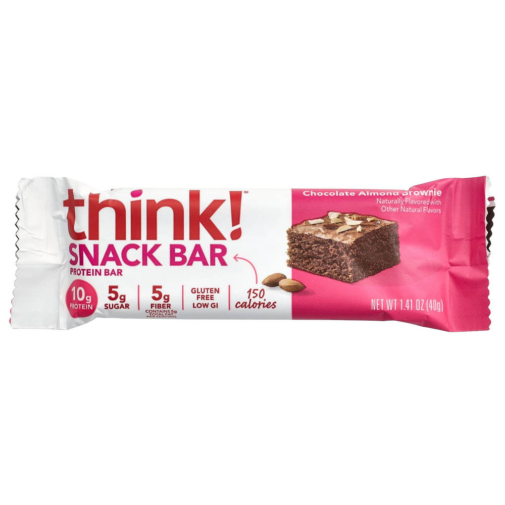 Think !, Протеиновые и клетчатые батончики, шоколадно-миндальный брауни, 10 батончиков по 40 г (1,41 унции)