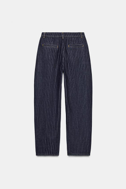 ZARA ДЖИНСЫ ZW COLLECTION BALLOON В ПОЛОСКУ СО СРЕДНЕЙ ПОСАДКОЙ, СИНИЙ