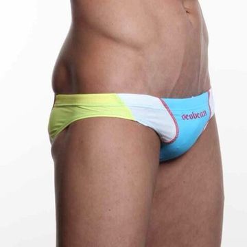 Мужские плавки брифы голубые с желтыми вставками Seobean Swim Brief