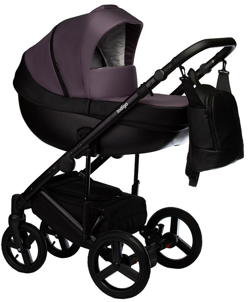 Детская коляска Indigo Tour Eco 3 в 1 с автокреслом Avionaut Cosmo Te08 черная кожа+фиолетовый