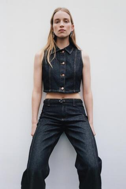 ZARA КОРОТКИЙ ДЖИНСОВЫЙ ЖИЛЕТ Z1975, СИНИЙ