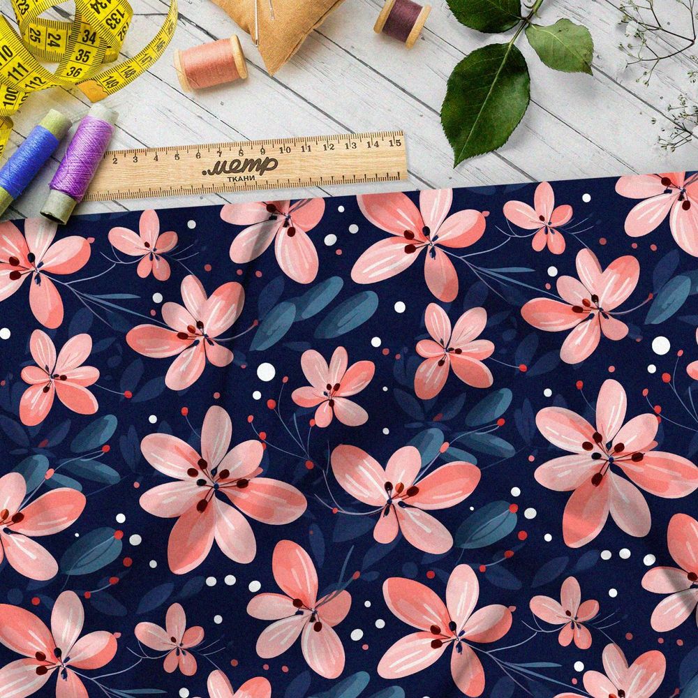 Ткань премиум таффета цветочный вальс