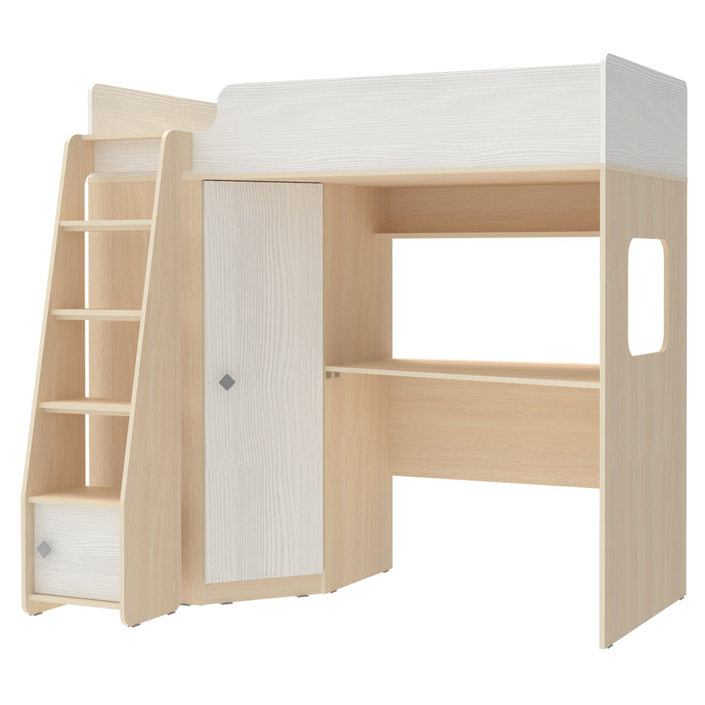 Кровать-чердак КарИВи Л-В603.1 75х190  Дуб Молочный Белое Дерево