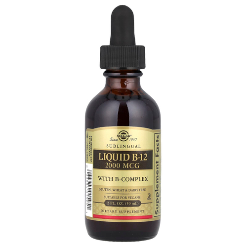 Solgar, Sublingual, подъязычный жидкий витамин B-12, 2000 мкг, 59 мл (2 жидк. унции)