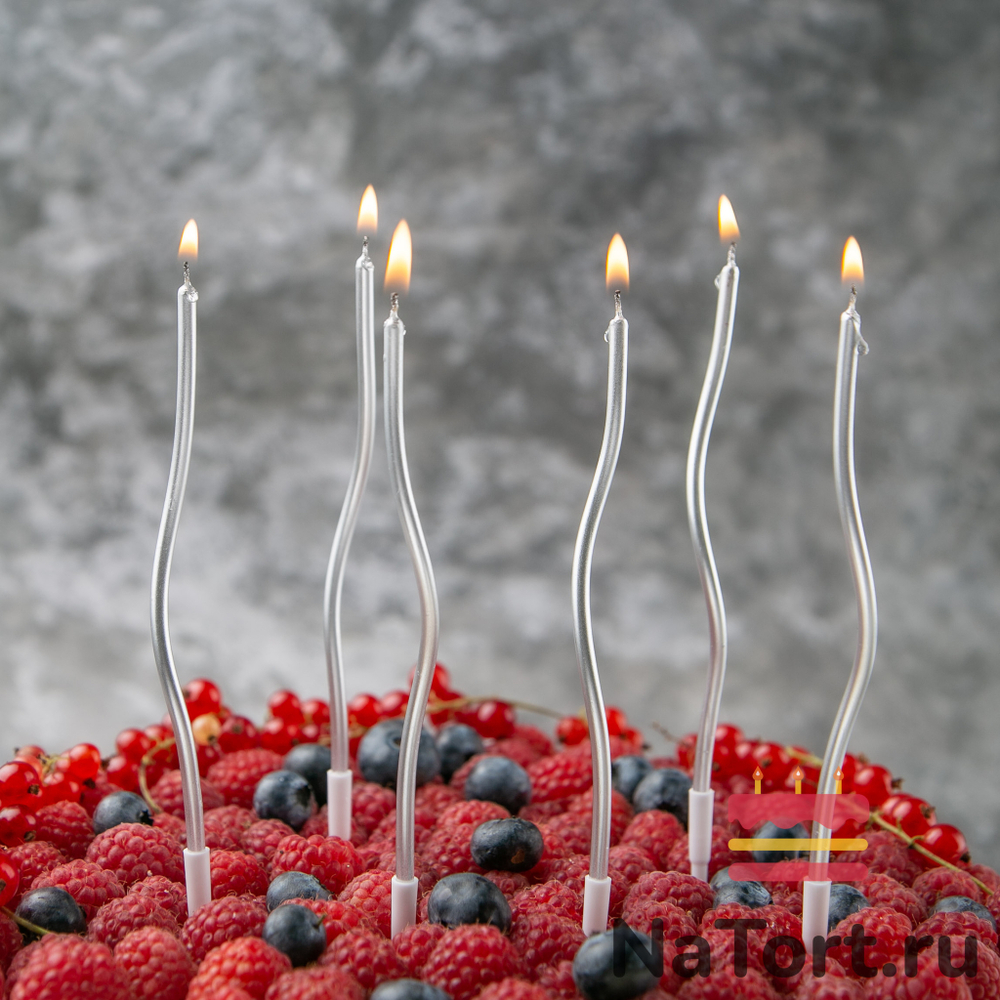 Набор свечей для торта «Волна» (серебряный металлик, 15 см) 6 шт