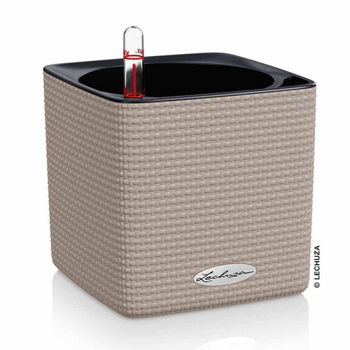 Кашпо Lechuza "Cube Color Complete sand brown" (пластик), 14x14xH14 см