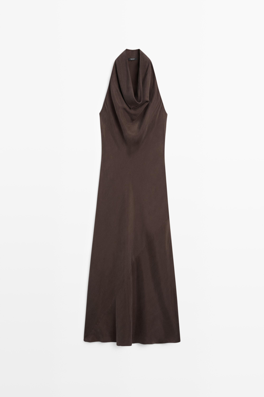 Massimo Dutti Длинное платье с драпированным вырезом, коричневый