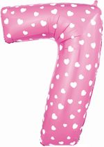 Шар (40"/102 см) Цифра, 7, Сердечки, Розовый, в упаковке 1 шт.