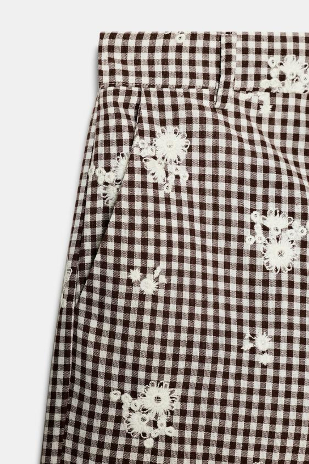 ZARA БРЮКИ-КЮЛОТЫ В КЛЕТКУ С ВЫШИВКОЙ В КОМПЛЕКТЕ, КОРИЧНЕВЫЙ/ЭКРЮ