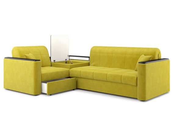 Диван угловой с Баром Неаполь 1,2 - Velutto 28 оливковый/ коричневая накладка