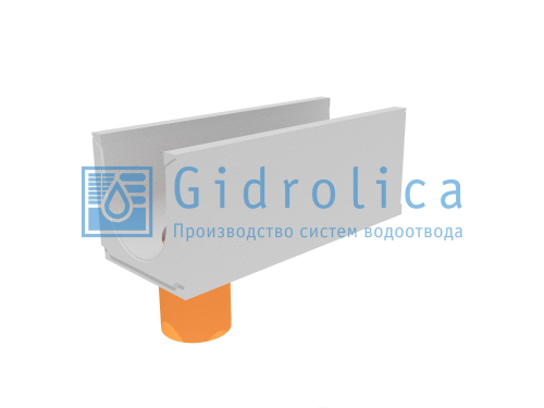 Лоток водоотводный бетонный с вертикальным водосливом коробчатый, с толщиной стенки 47 мм., без уклона (DN300мм), серия КUв 100.39,4, класс нагрузки C250, Gidrolica, Россия