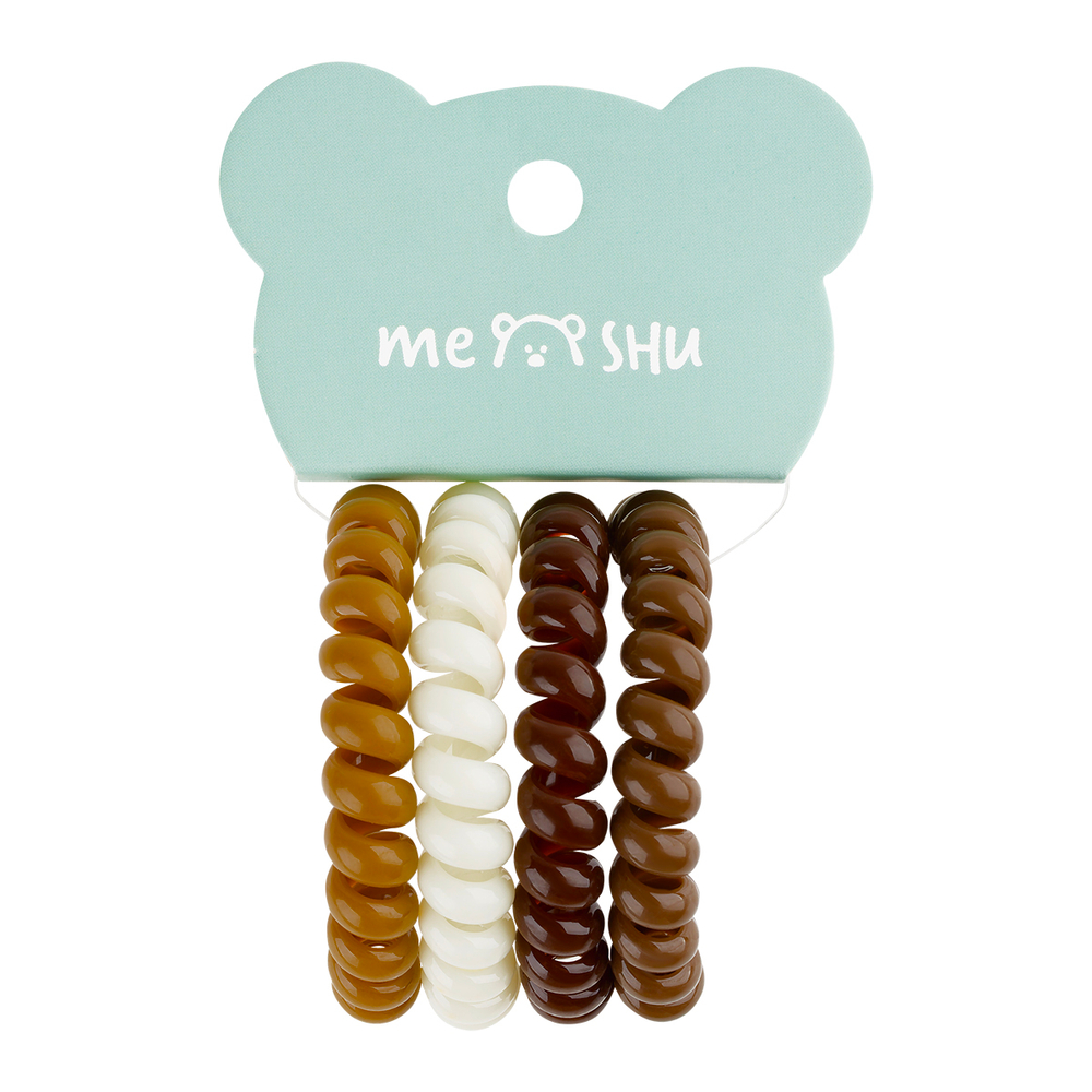 Резинки для волос MESHU, пружинки, коричневые ассорти, 4шт., диаметр 4,5см, европодвес MS_60572