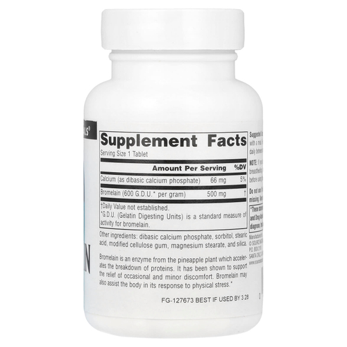 Source Naturals, бромелаин 600 GDU/г, 60 таблеток