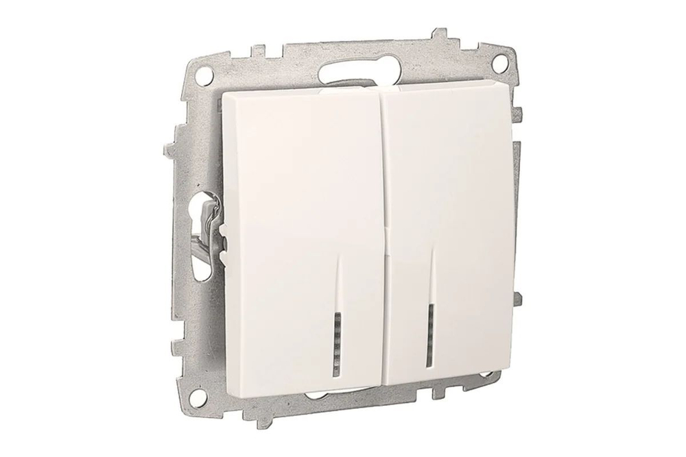 Выключатель без рамки белый 2-х клавишный с подсветкой Led EL-BI ZENA 609-010200-203