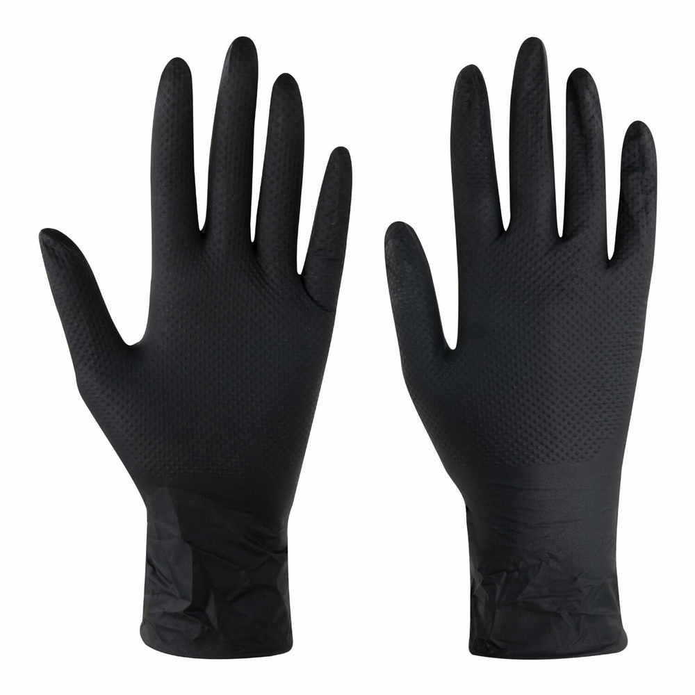 Перчатки нитриловые сверхпрочные с текстурой SFM MEGA TEX BLACK 25 пар (50 штук), XL (очень большой).