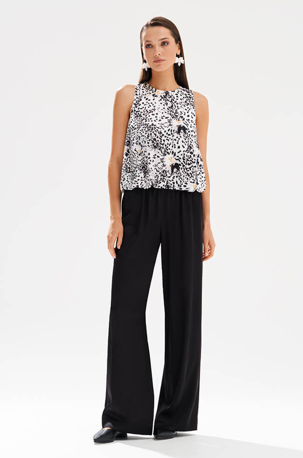 23558 Блузка женская (черно-молочный принт)