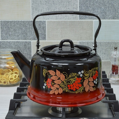 Чайник 3,5л с рисунком черно-красный закатное дно