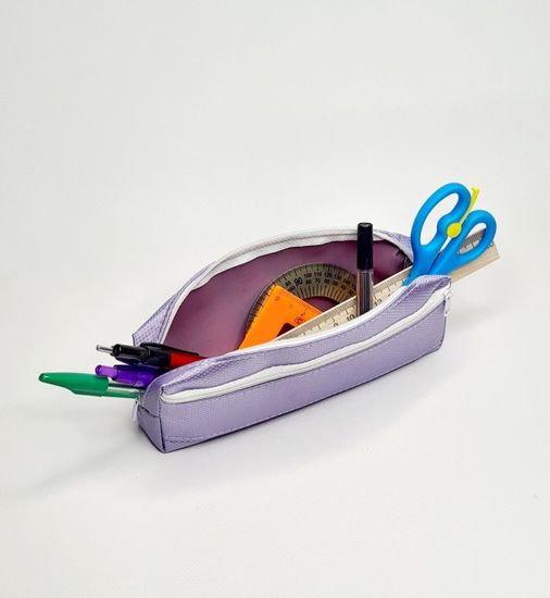 Школьный пенал с 2 отделениями, сиреневый, 11 предметов