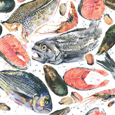 морепродукты акварельный принт