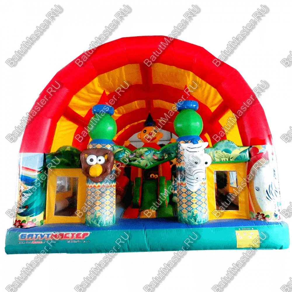 Коммерческий надувной батут "Зверята с крышей" 10*6*6 м