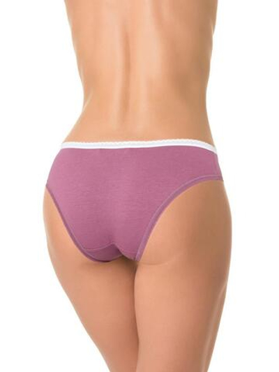 Хлопковые трусики-слипы с контрастной узкой кружевной резинкой (Размер: XL) (Цвет: светло-бордовый)