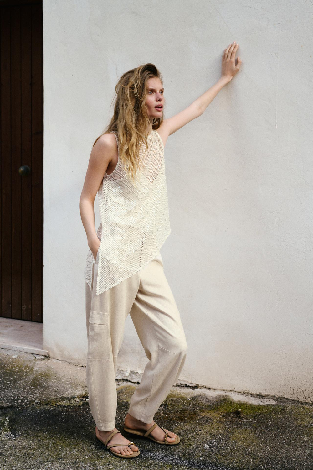 ZARA ТОП С ПАЙЕТКАМИ, ЭКРЮ