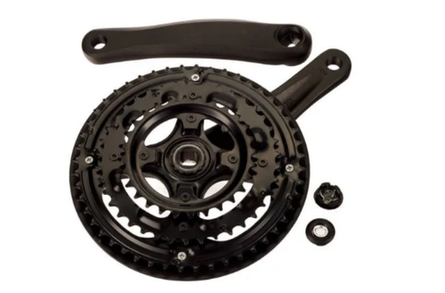 Шатуны-система TRIX, 3ск., 1/2"х3/32", 28/38/48 зуб., сталь с защитой "карбон"; шатуны 170мм, алюминий, резьба 9/16", под квадрат, черные (12)