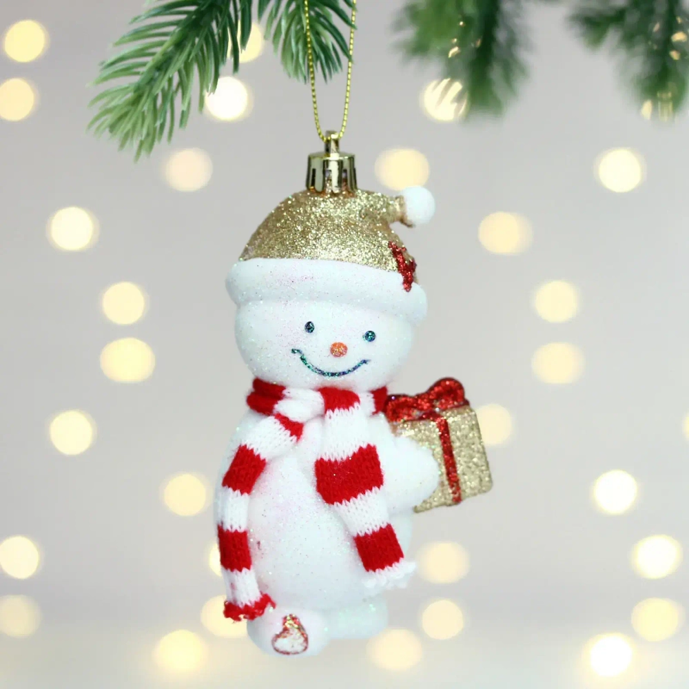 Елочная игрушка «Снеговик в шарфике» 6*4,5*12 см, Шампань