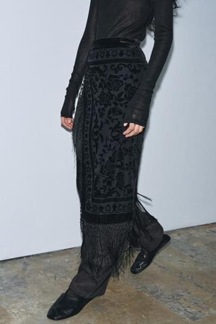 ZARA БАРХАТНАЯ ЮБКА С БАХРОМОЙ — ZW COLLECTION LIMITED EDITION, ЧЕРНЫЙ