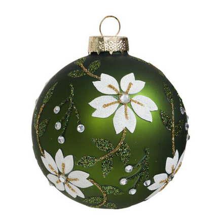 Шар зеленый с бел. цветами 8см GLB215