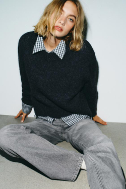 ZARA ДЖИНСЫ TRF WIDE-LEG С НИЗКОЙ ПОСАДКОЙ, СЕРЫЙ