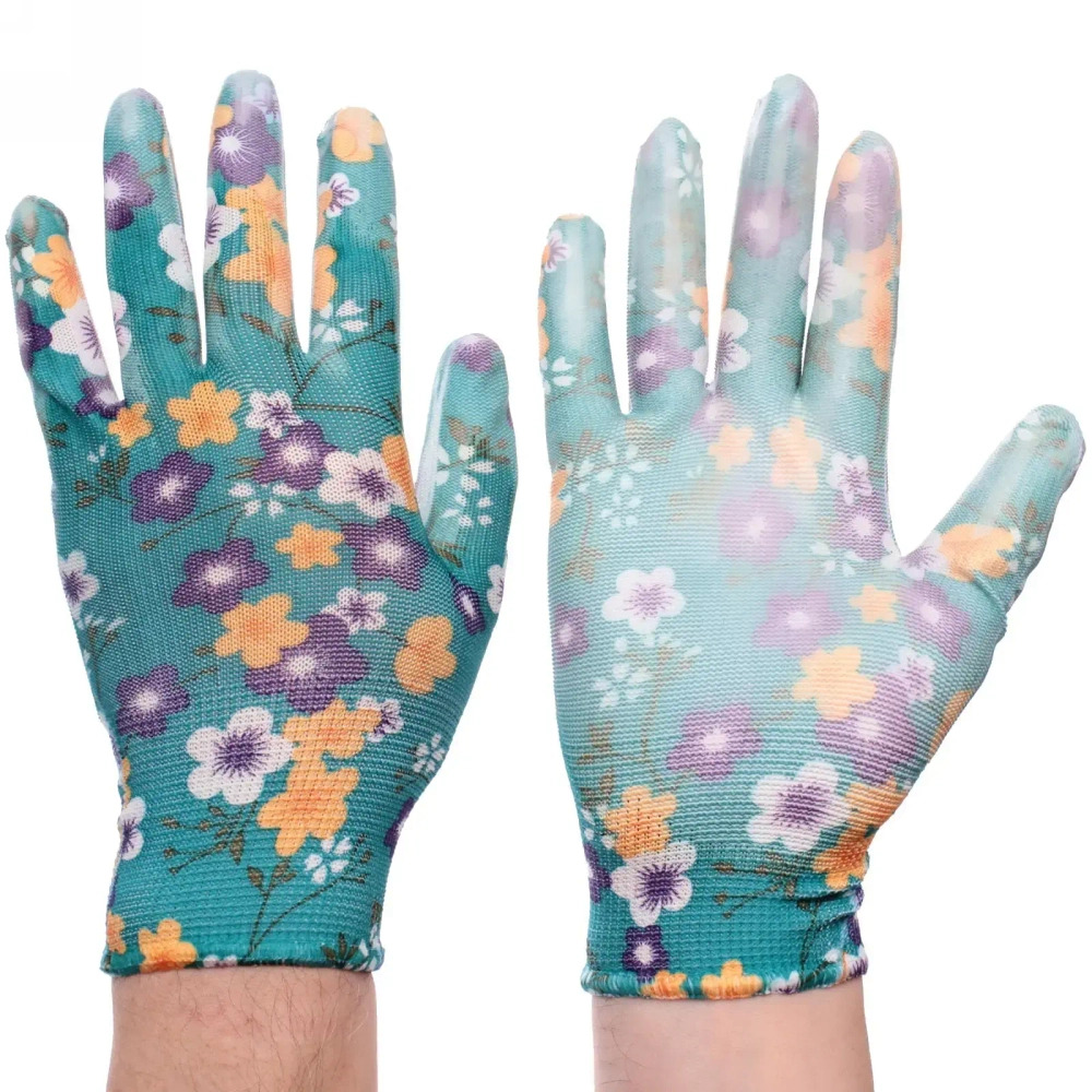 Перчатки нейлоновые «Фантазия-Флора» с ПВХ покрытием полуоблитые 8 р-р б/блистера