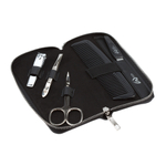 Немецкий фирменный маникюрный набор в 5 предметов из высококачественной стали в чёрном футляре из искуственной кожи GD 2150BLSM в подарочной коробке