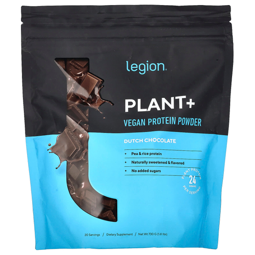 Legion Athletics, Plant +, веганский протеиновый порошок, голландский шоколад, 730 г (1,61 фунта)