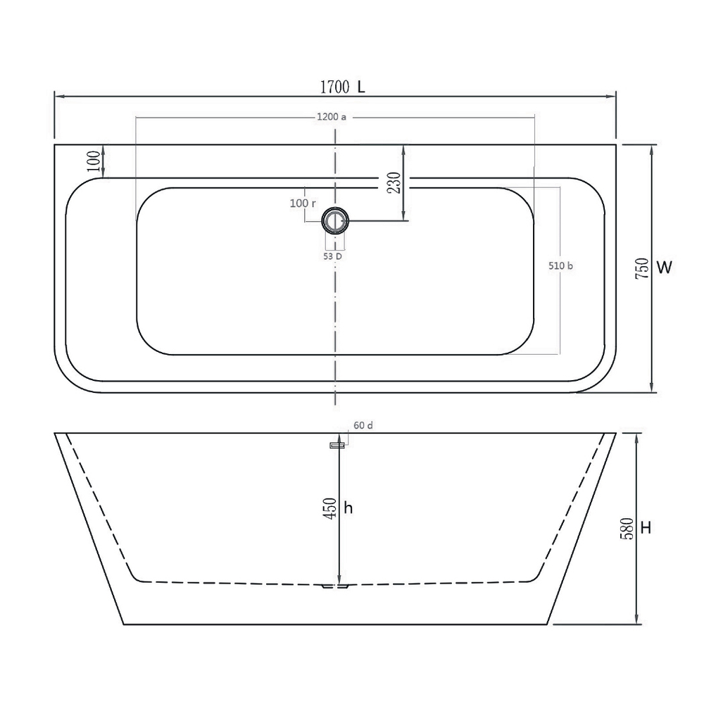 Ванна пристенная EOS, 170х75, слив-перелив Click-Clack тип O, белая/хром, ST-EOS17075BO-BNCR