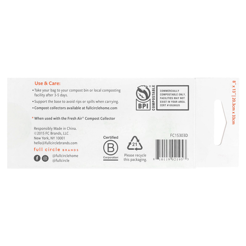 Full Circle, Fresh Air ™, компостируемые пакеты для пищевых отходов, без запаха, 25 пакетов