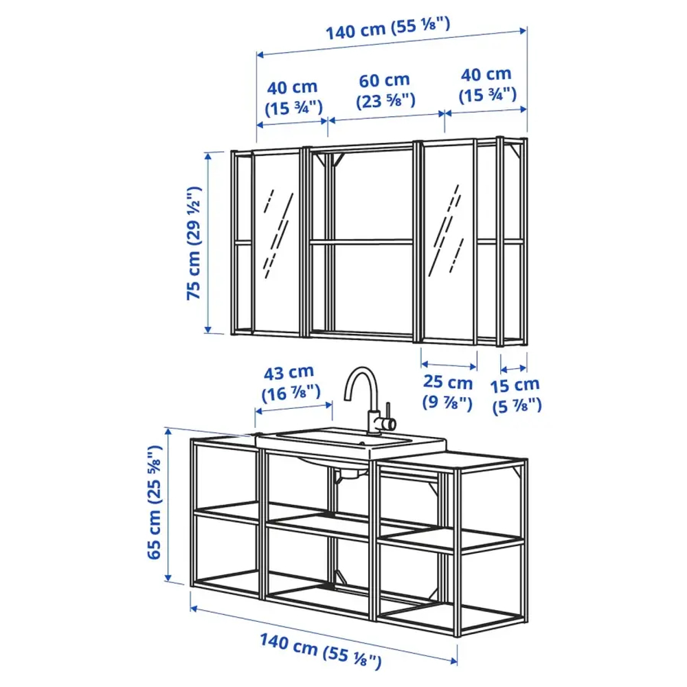 Комбинация для ванной - IKEA ENHET, 140х43х65 см, белый, ЭНХЕТ ИКЕА