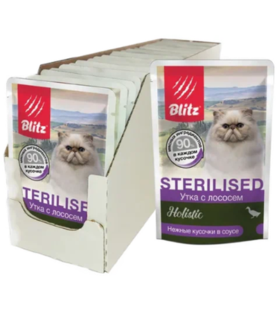 Blitz Holistic Sterilised Утка с лососем (соус) 85гр./24шт.