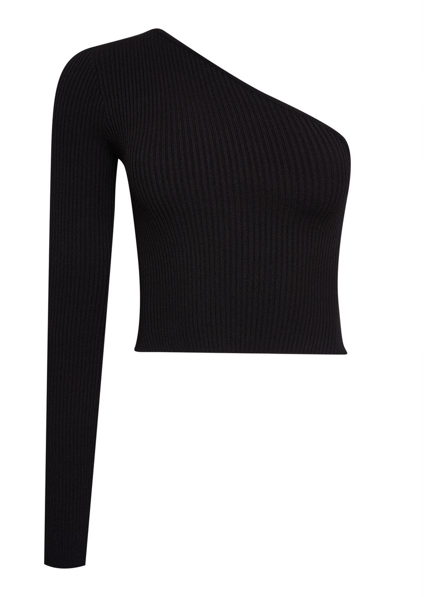 Топ из трикотажа лапша на одно плечо черный