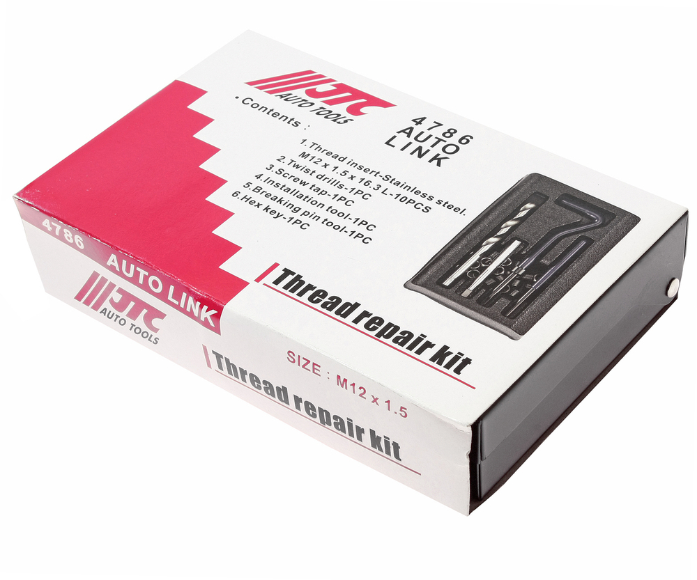 Набор инструментов и вставок для восстановления резьбы М12х1.5мм L=16.3мм 14 предметов JTC