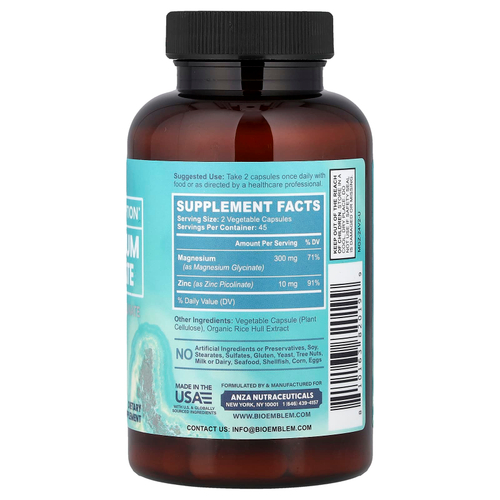 BioEmblem, глицинат магния с пиколинат цинка, 90 растительных капсул