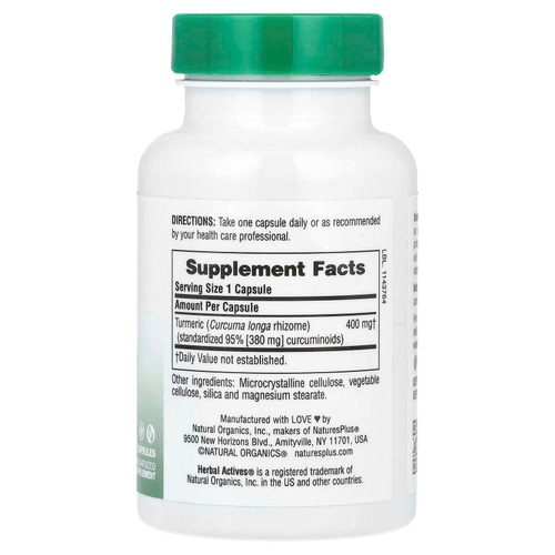 NaturesPlus, Herbal Actives, куркума, 400 мг, 60 капсул